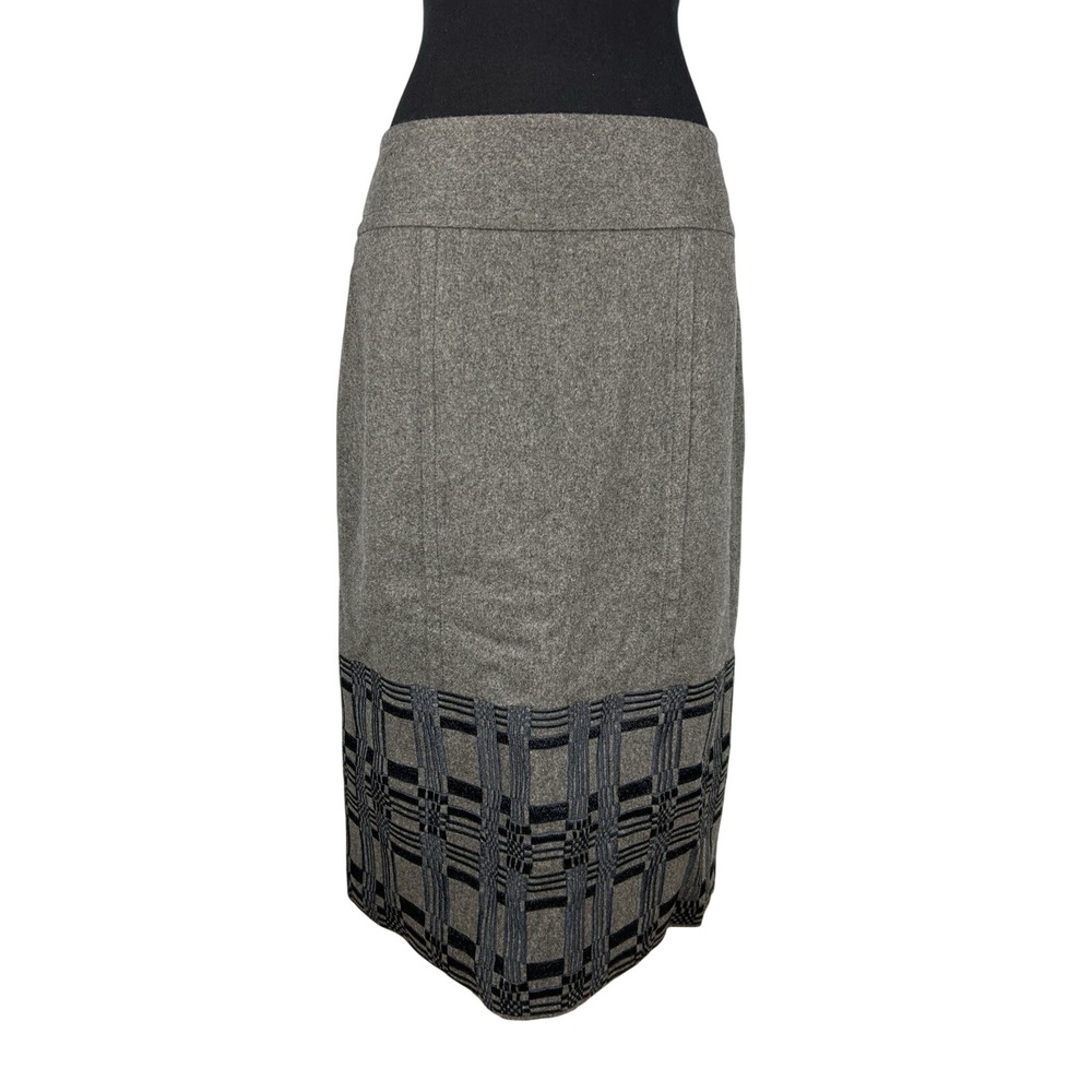 Magaschoni Collection Gray Wool Cashmere Blend Geometric Hem Midi Skirt Size 10